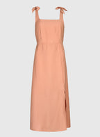 An'ge – Robe Midi Manta Terracotta, robe midi couleur pêche avec bretelles à nouer et fente latérale