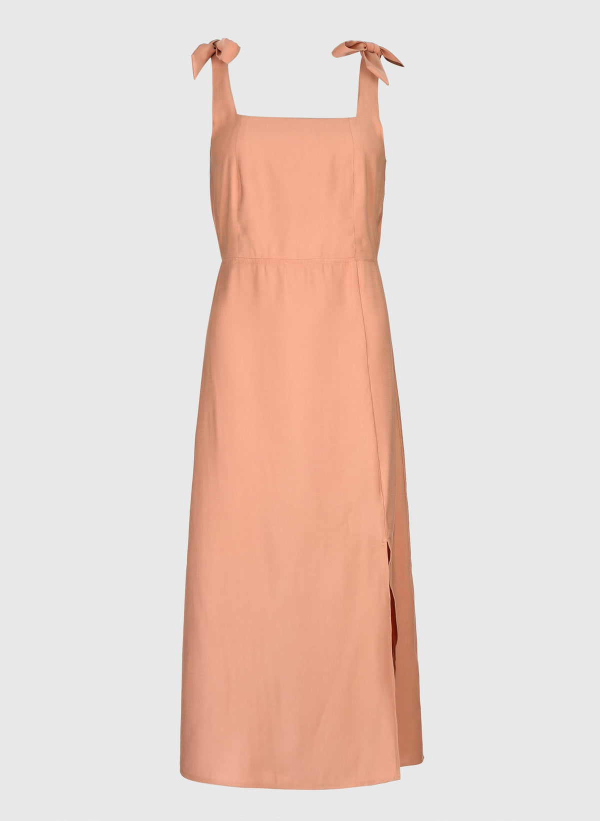An'ge – Robe Midi Manta Terracotta, robe midi couleur pêche avec bretelles à nouer et fente latérale
