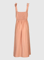 An'ge – Robe Midi Manta Terracotta, robe longue couleur pêche avec bretelles à nouer, vue de face