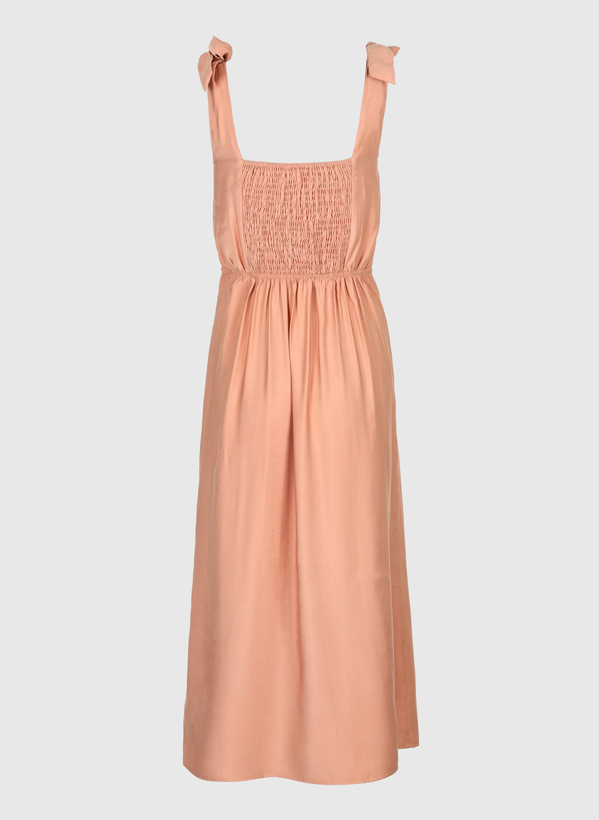 An'ge – Robe Midi Manta Terracotta, robe longue couleur pêche avec bretelles à nouer, vue de face