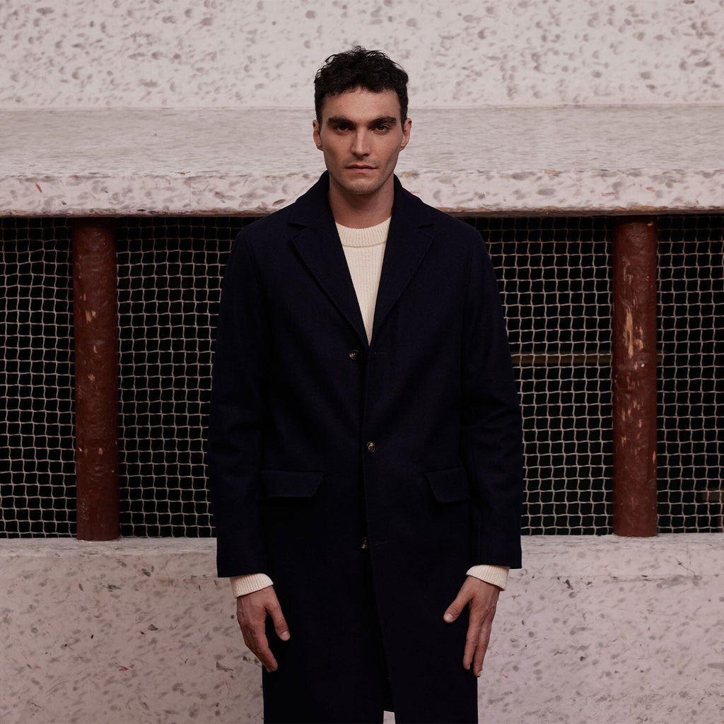 Manteau Col Tailleur En Laine Marine