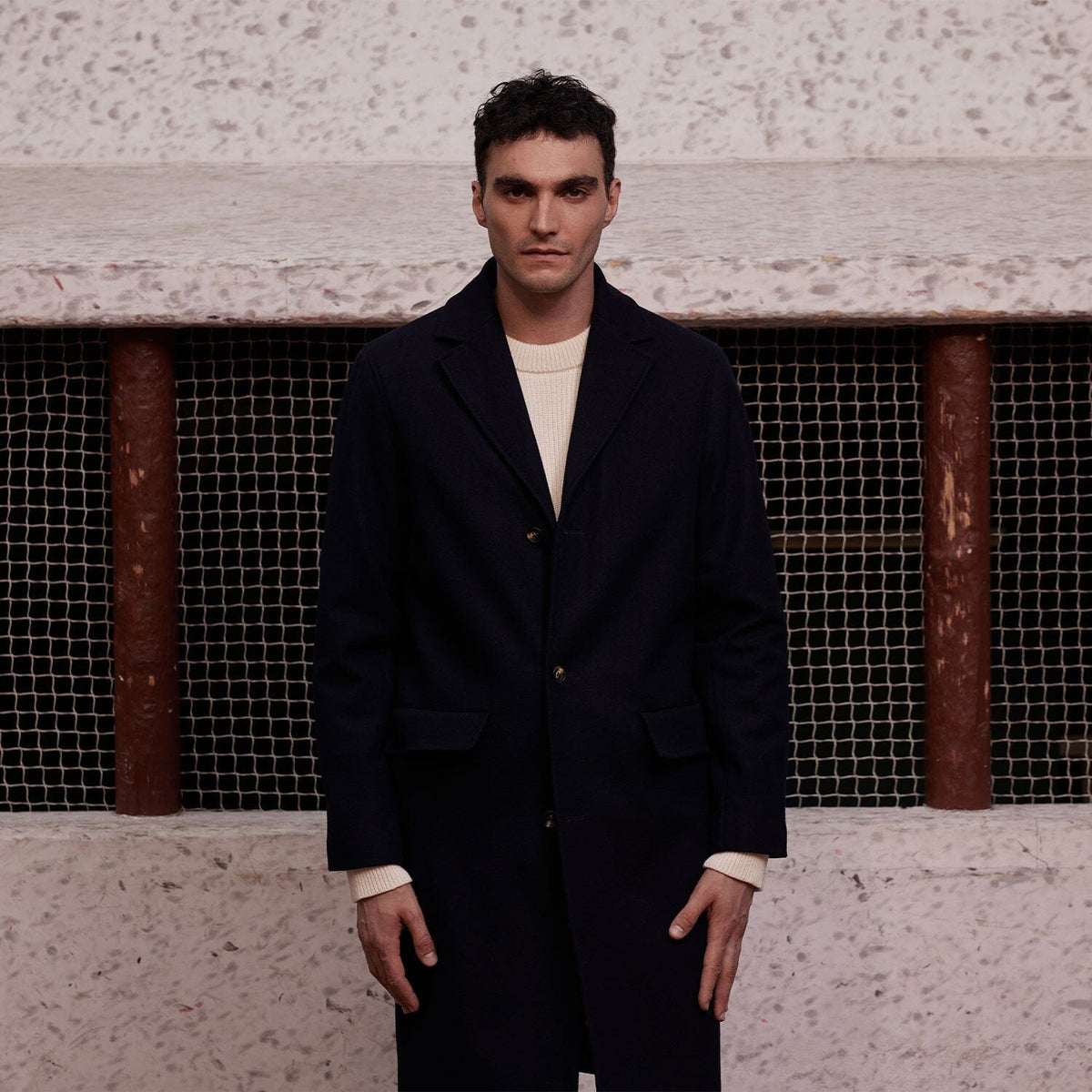 Manteau Col Tailleur En Laine Marine