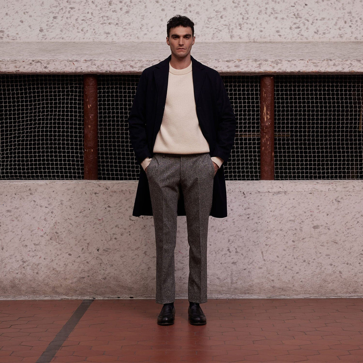 Manteau Col Tailleur En Laine Marine