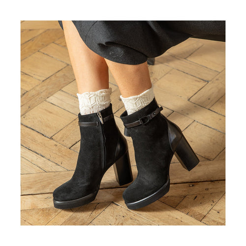 Bottines Ann Tuil Manuscrit - Velours/Cuir Noir