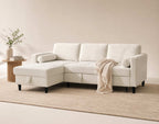 Marceau - Canapé D'Angle Réversible 4 Places Convertible Avec Coffre - Velours Côtelé - Beige