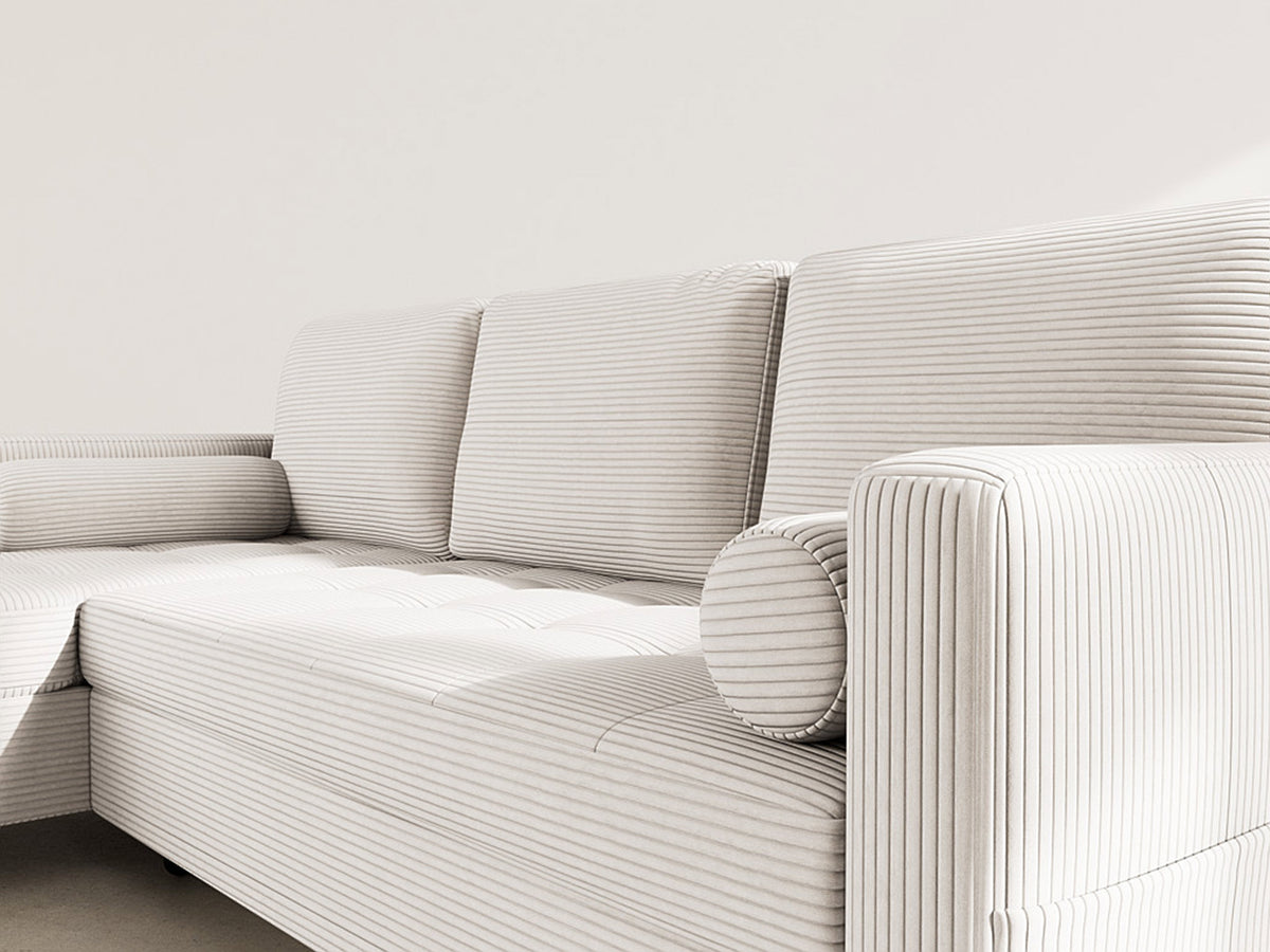 Marceau - Canapé D'Angle Réversible 4 Places Convertible Avec Coffre - Velours Côtelé - Beige