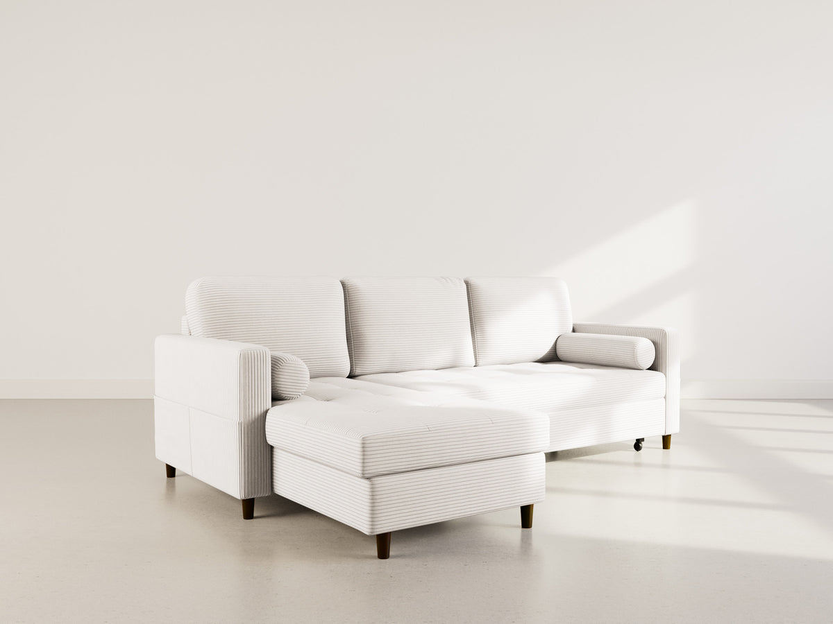 Marceau - Canapé D'Angle Réversible 4 Places Convertible Avec Coffre - Velours Côtelé - Beige
