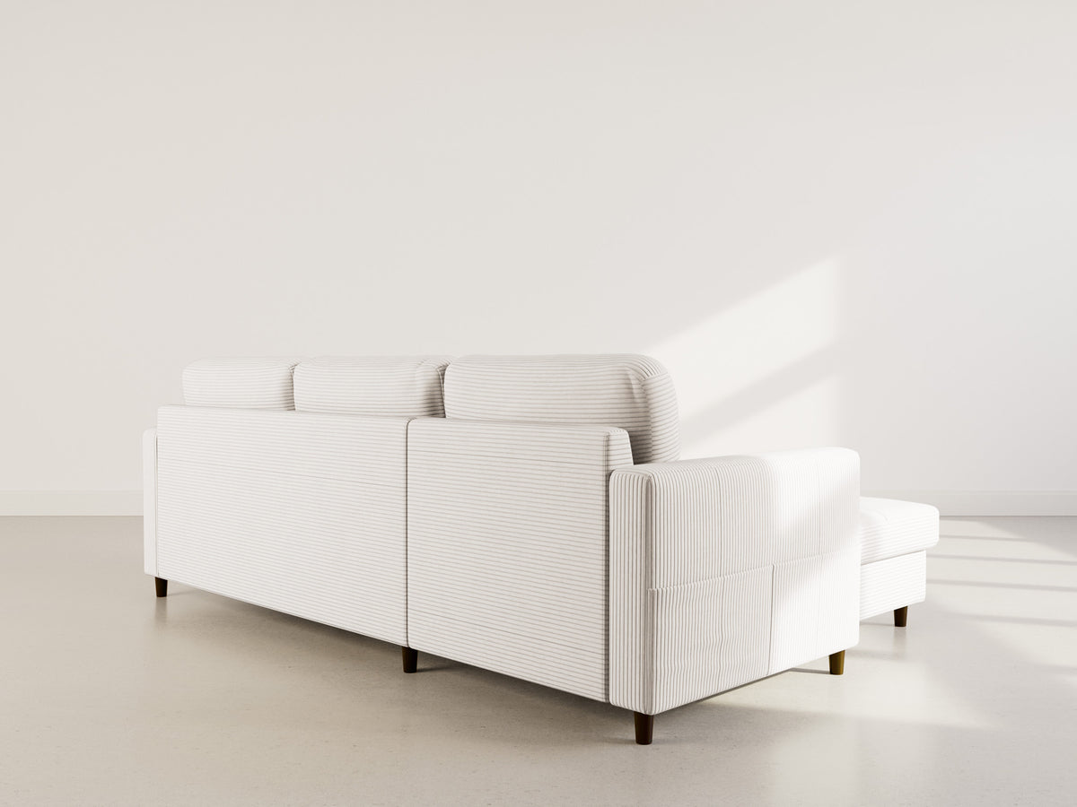 Marceau - Canapé D'Angle Réversible 4 Places Convertible Avec Coffre - Velours Côtelé - Beige