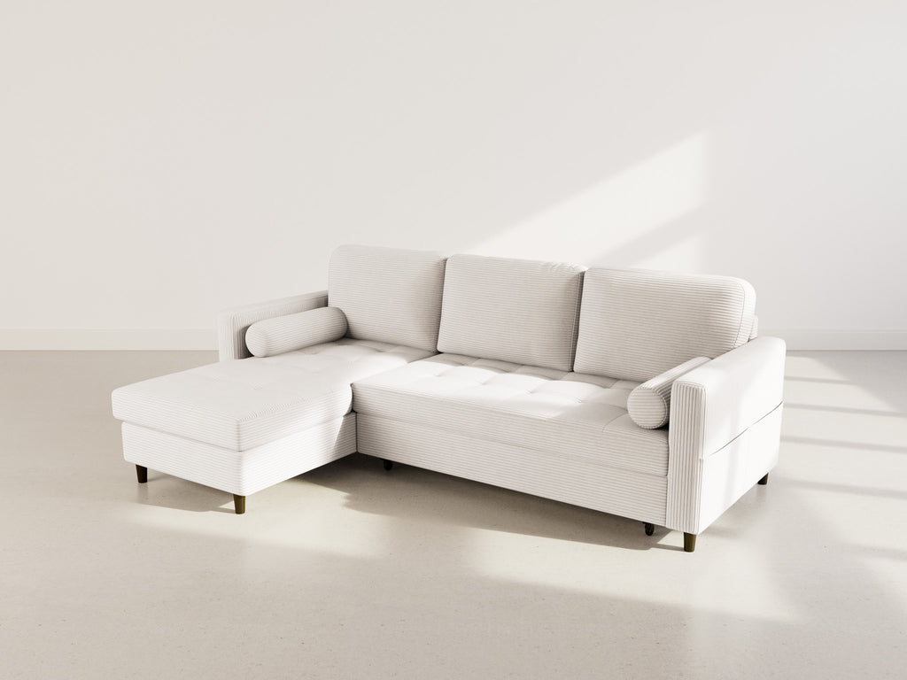 Marceau - Canapé D'Angle Réversible 4 Places Convertible Avec Coffre - Velours Côtelé - Beige
