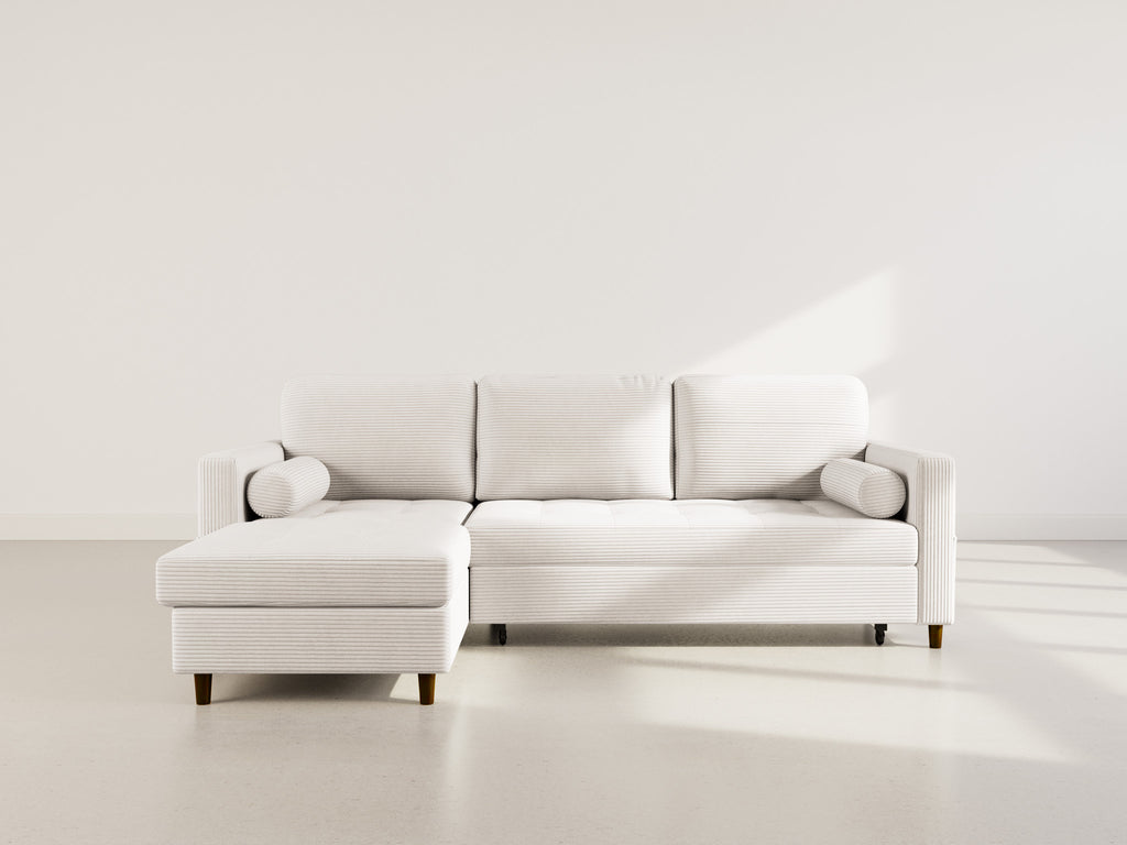 Marceau - Canapé D'Angle Réversible 4 Places Convertible Avec Coffre - Velours Côtelé - Beige