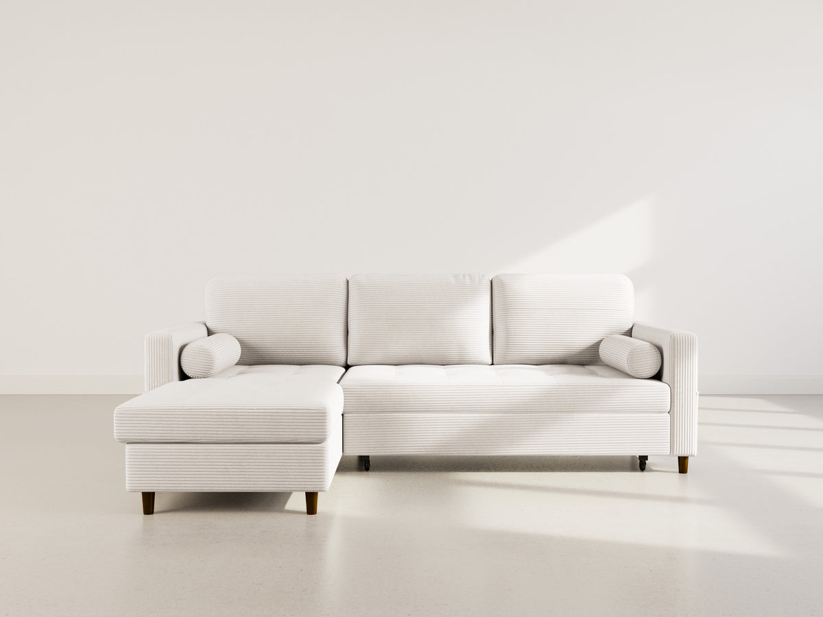 Marceau - Canapé D'Angle Réversible 4 Places Convertible Avec Coffre - Velours Côtelé - Beige