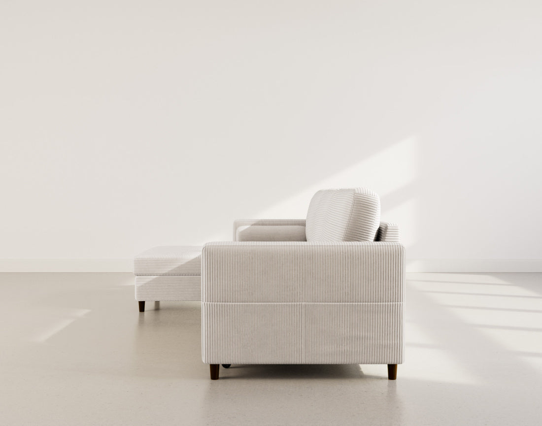 Marceau - Canapé D'Angle Réversible 4 Places Convertible Avec Coffre - Velours Côtelé - Beige