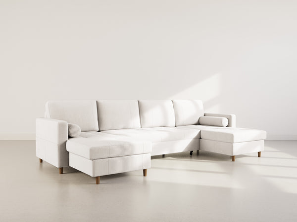 Marceau - 7-Seater Panoramic Sofa Bed with 2 Storage Compartments - Corduroy - Beige