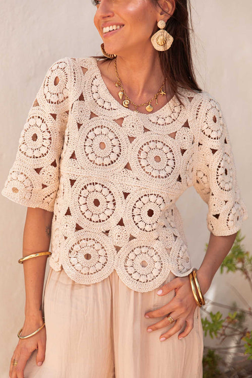 MARCEL Beige - Top Crochet
