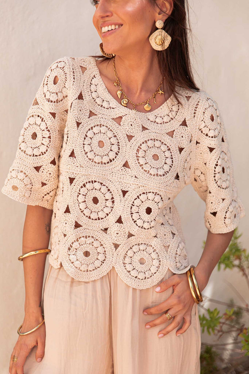 MARCEL Beige - Top Crochet