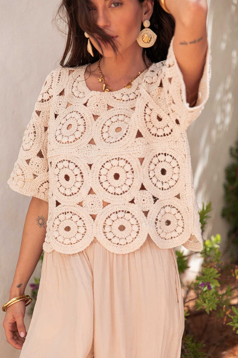 MARCEL Beige - Top Crochet