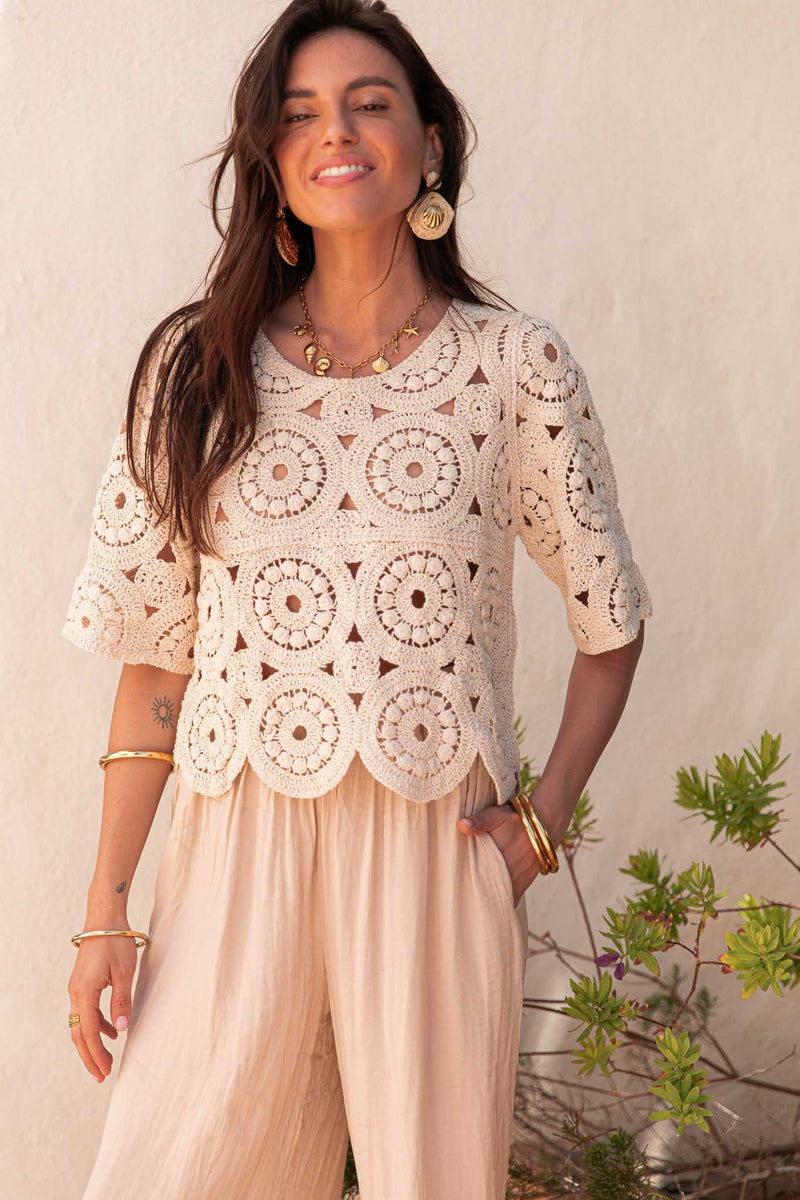 MARCEL Beige - Top Crochet