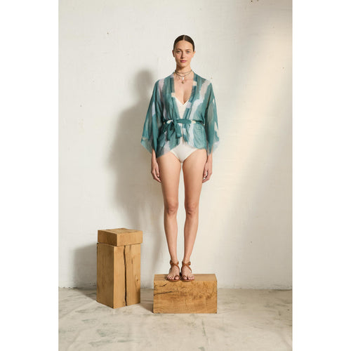 Kimono Renata Tie And Dye Etamine De Laine - Lagon