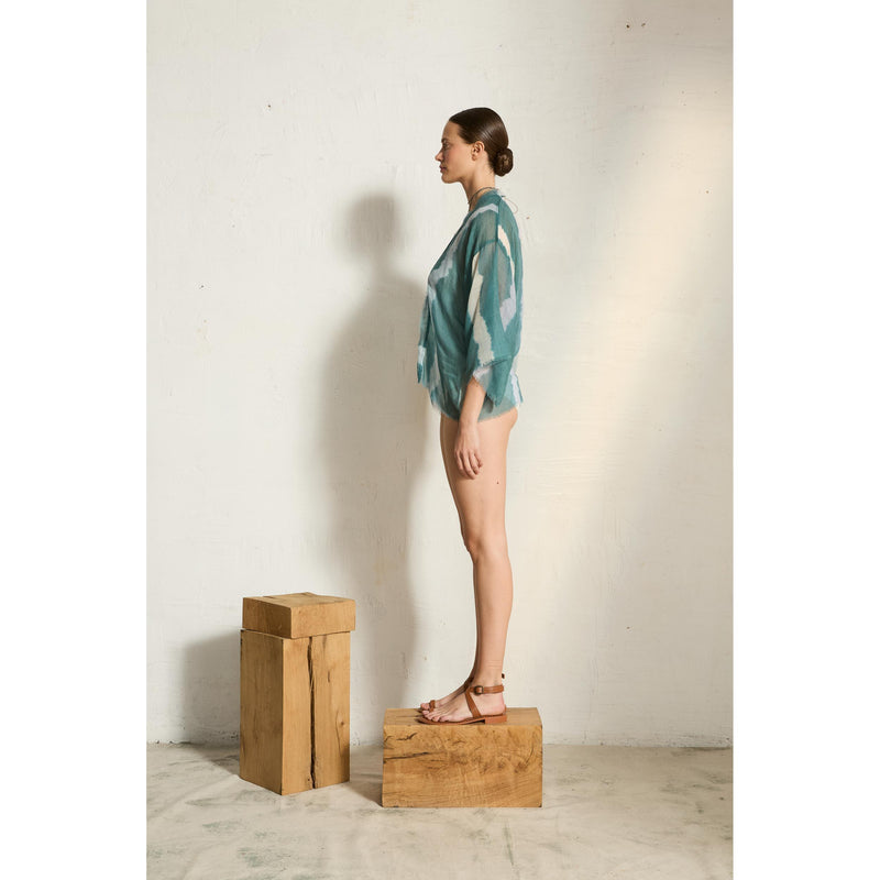 Kimono Renata Tie And Dye Etamine De Laine - Blush