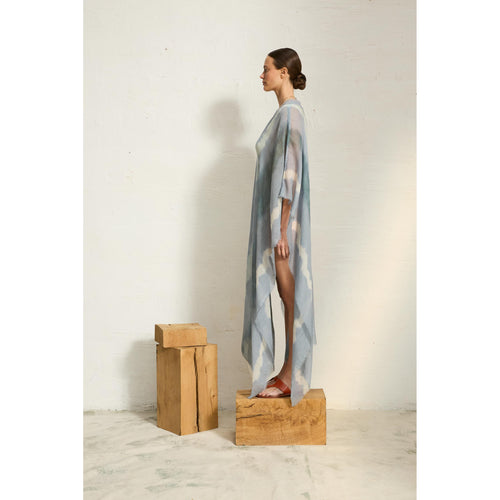 Poncho Long Rafaele Etamine De Laine Tie And Dye - Lagon