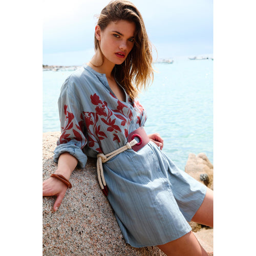 Robe Courte Charlie Imprime Orchids - Blue