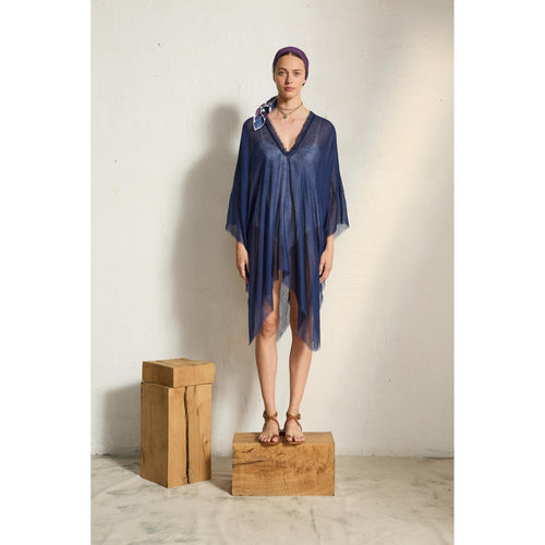 Poncho Court Rafaele Etamine De Laine - China Blue