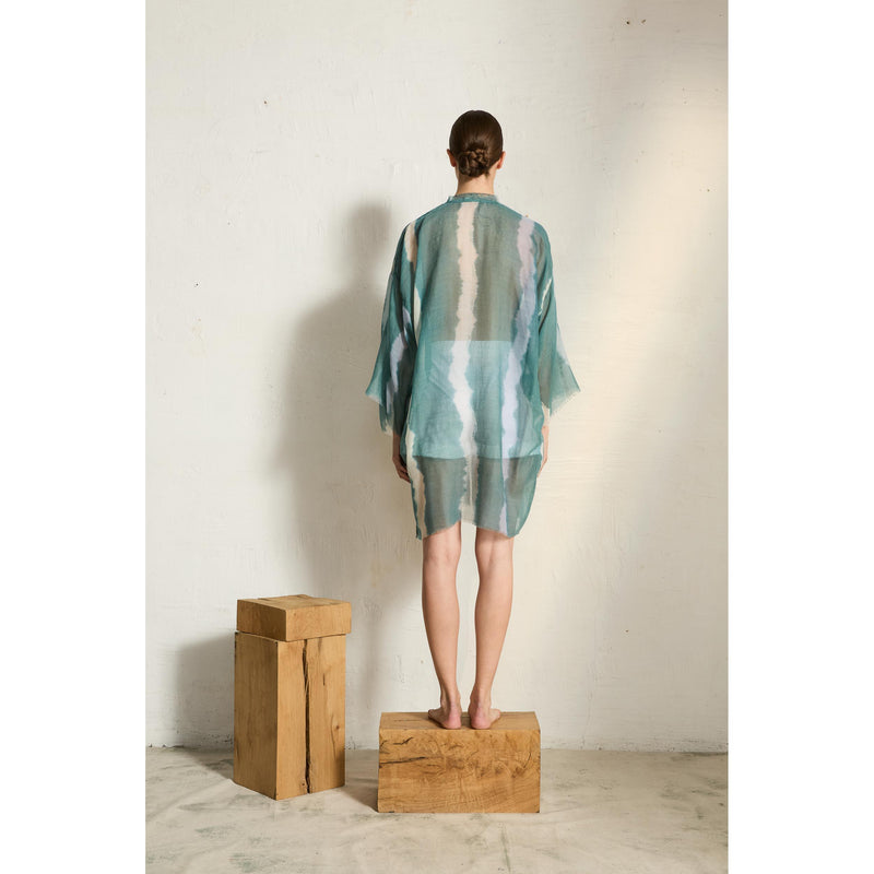 Kimono Mi-Long Rachel Etamine De Laine Tie And Dye - Lagon