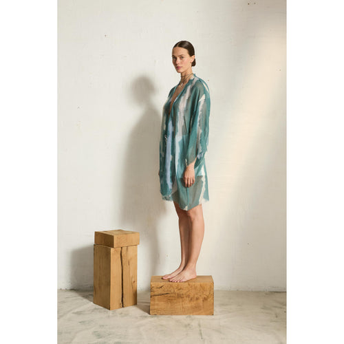 Kimono Mi-Long Rachel Etamine De Laine Tie And Dye - Blush