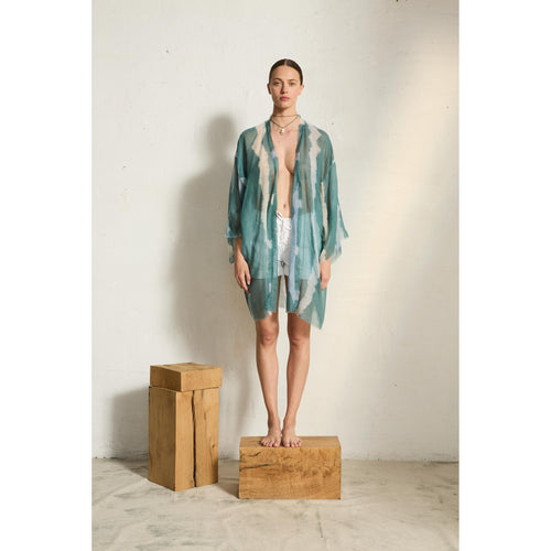 Kimono Mi-Long Rachel Etamine De Laine Tie And Dye - Lagon