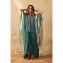 Poncho Rafaele Tie And Dye Etamine De Laine - Lagon