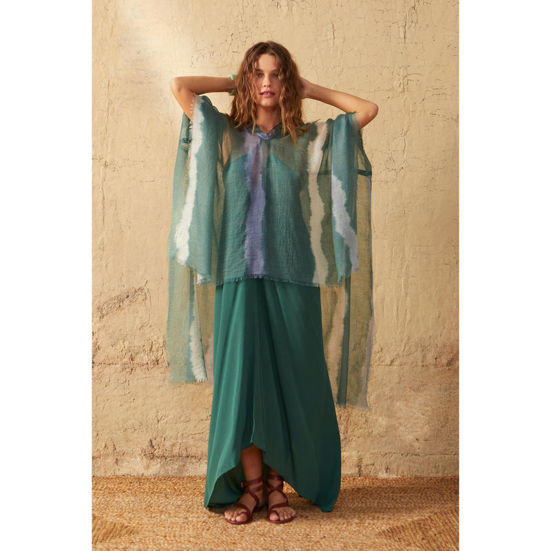 Poncho Rafaele Tie And Dye Etamine De Laine - Lagon