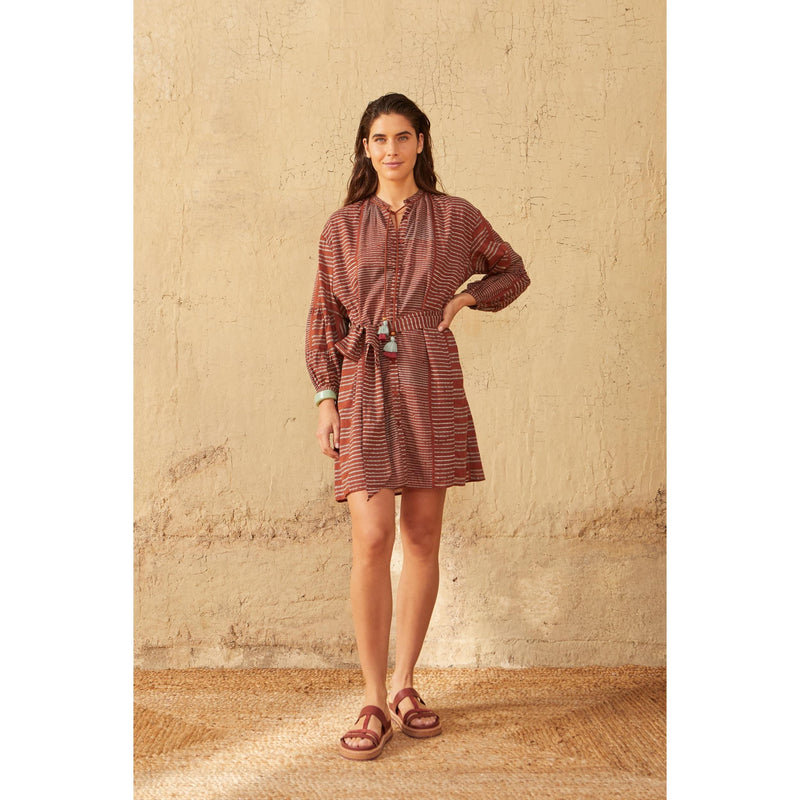 Robe Courte Charlie Imprime Kota - Caramel