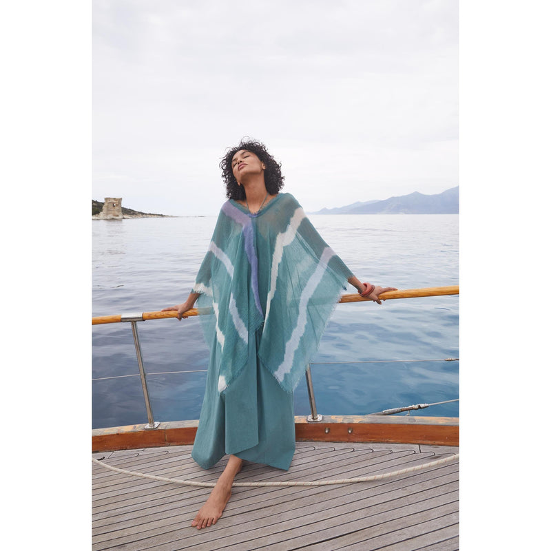 Poncho Rafaele Tie And Dye Etamine De Laine - Lagon