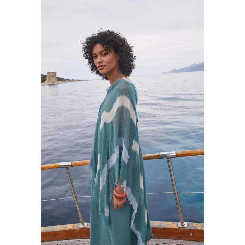 Poncho Rafaele Tie And Dye Etamine De Laine - Lagon