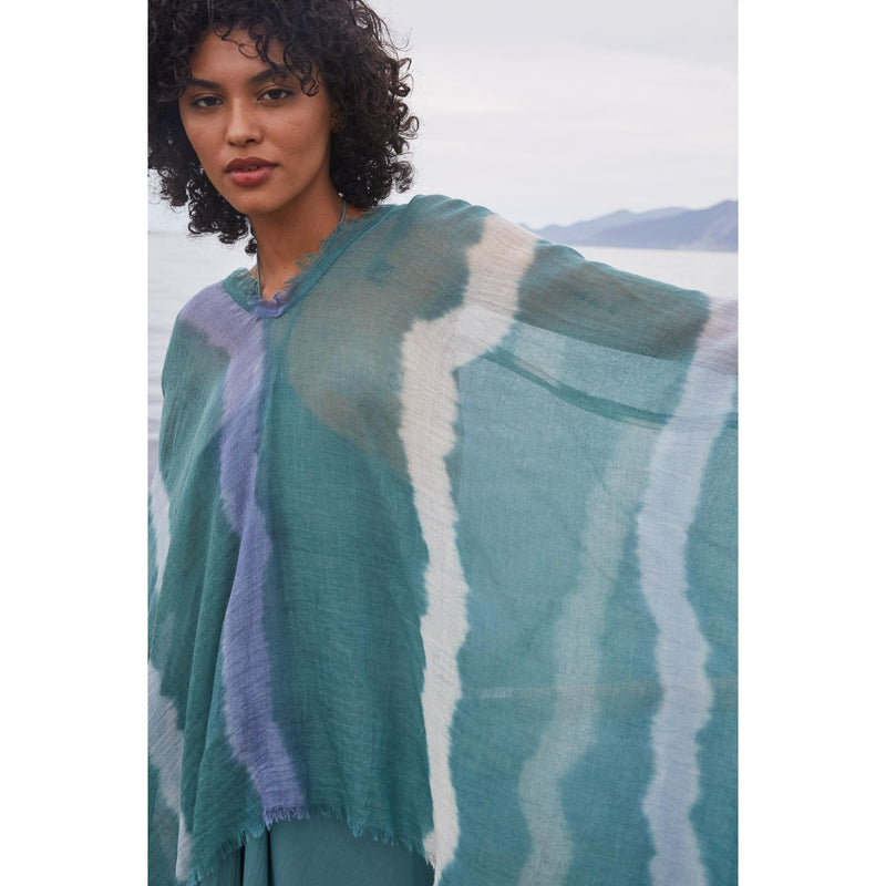 Poncho Rafaele Tie And Dye Etamine De Laine - Lagon