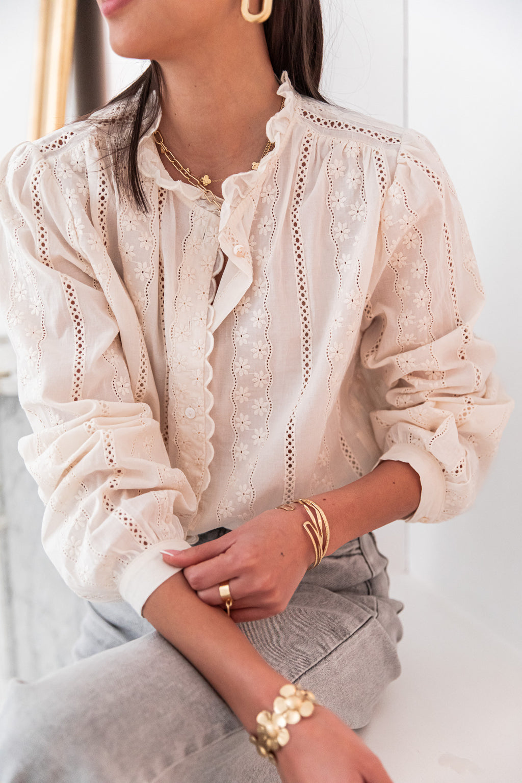 MARIA Beige - Embroidered Shirt