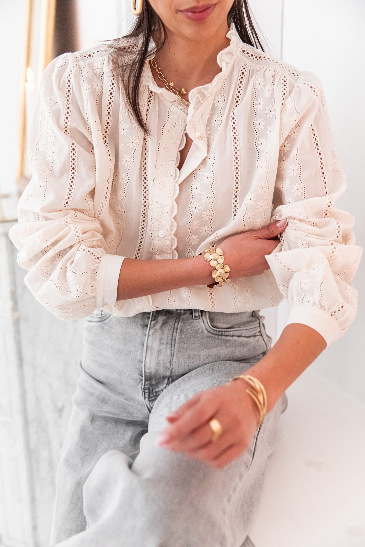 MARIA Beige - Embroidered Shirt
