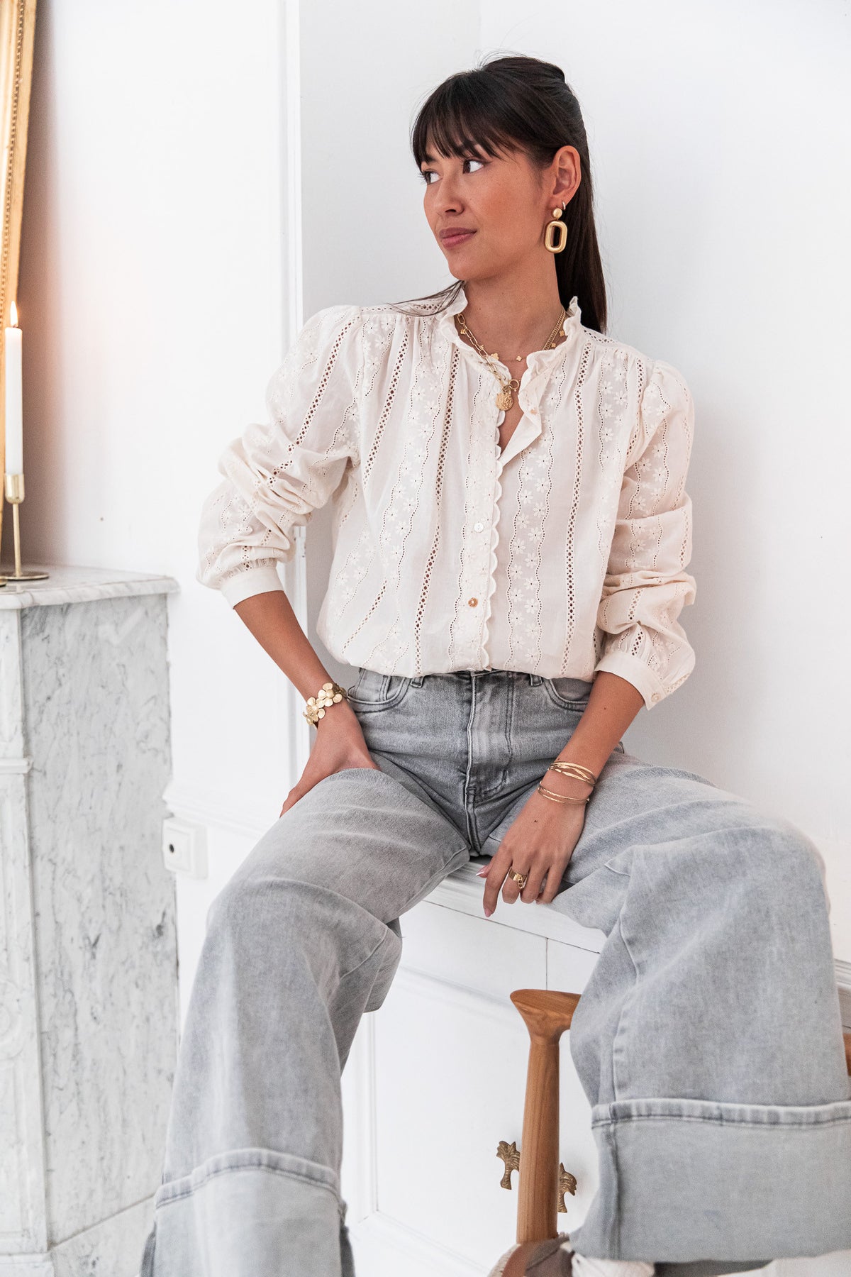 MARIA Beige - Embroidered Shirt