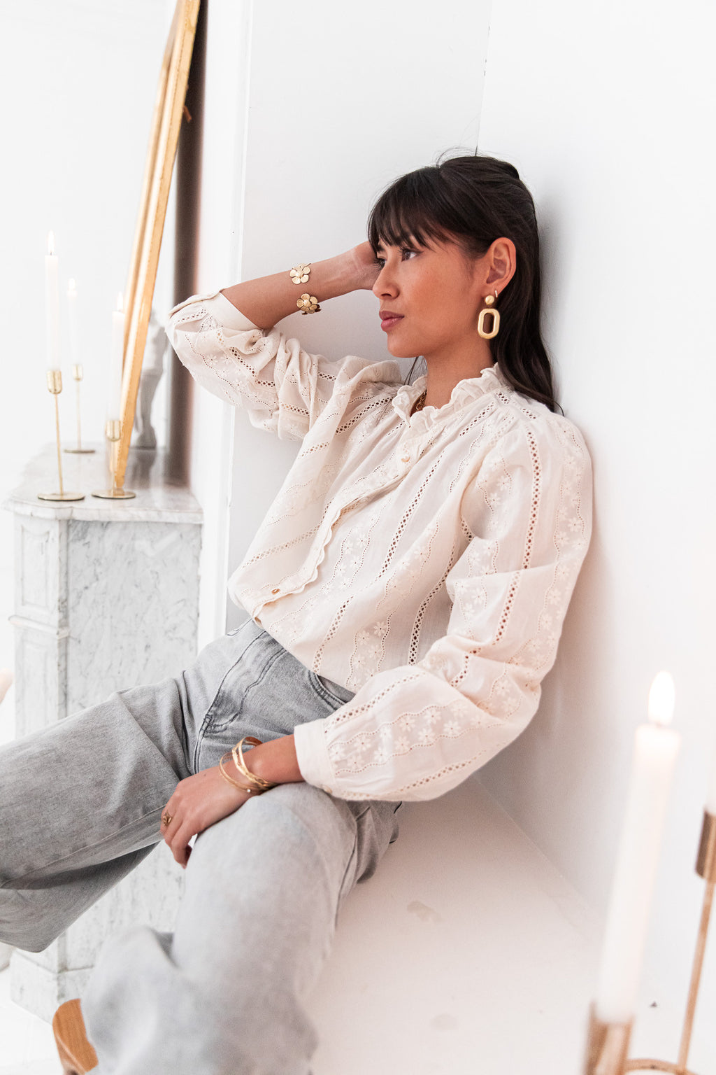 MARIA Beige - Embroidered Shirt