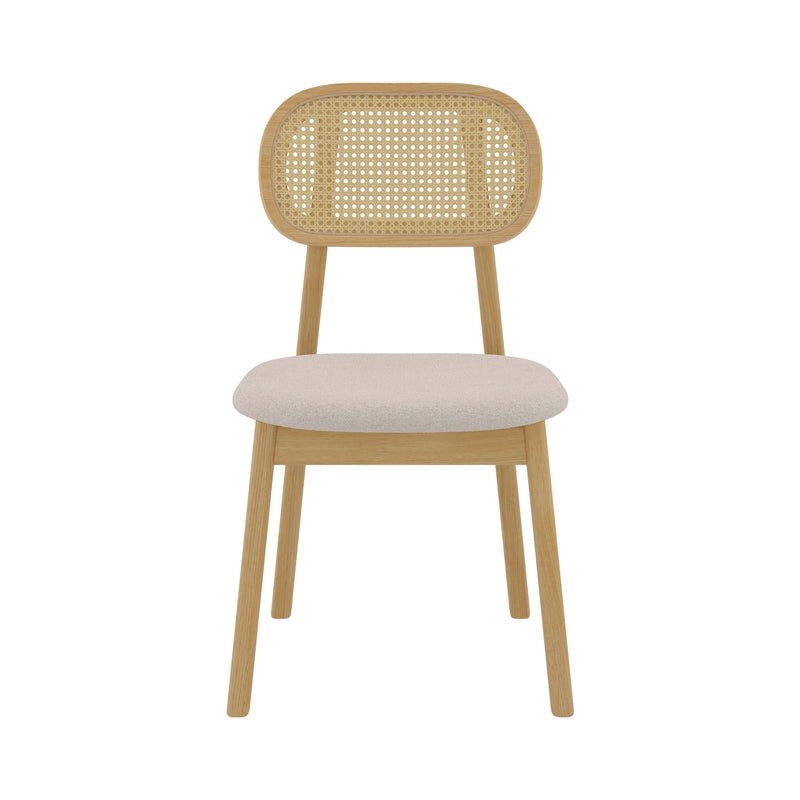 maria chaise en bois clair tissu beige rotin