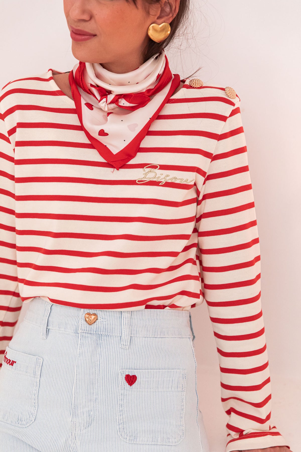 MAO Rouge - T-Shirt Rayé