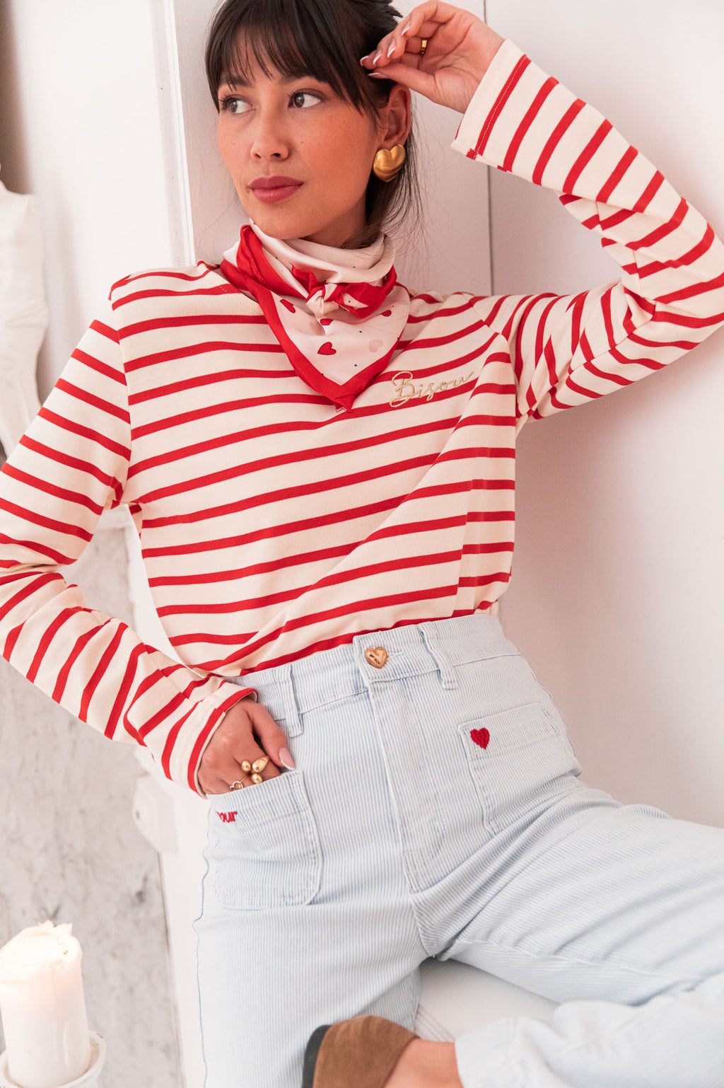 MAO Rouge - T-Shirt Rayé