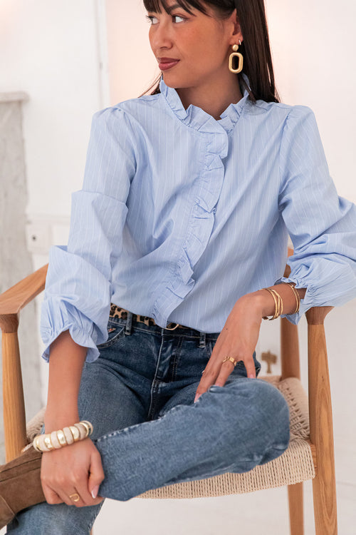 MARTI Bleue - Chemise Col Victorien