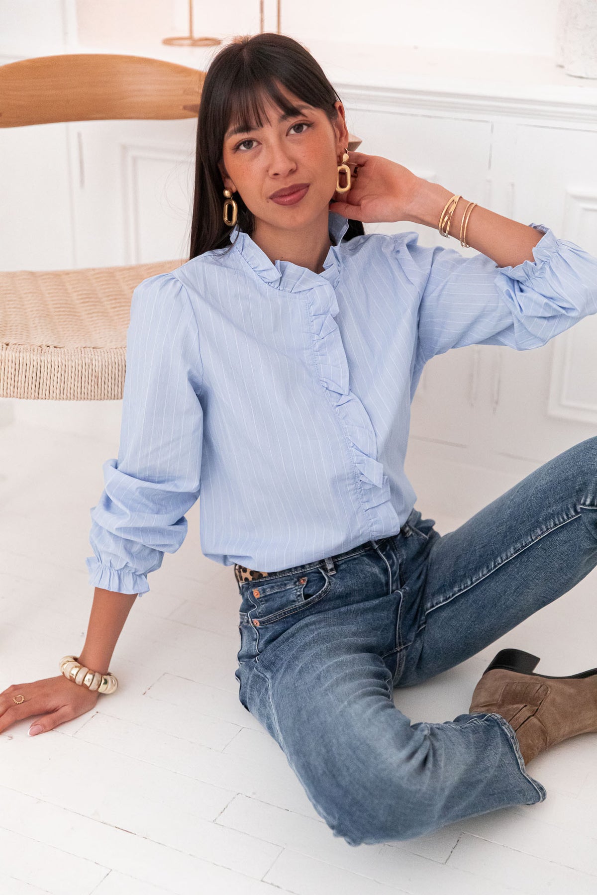 MARTI Bleue - Chemise Col Victorien