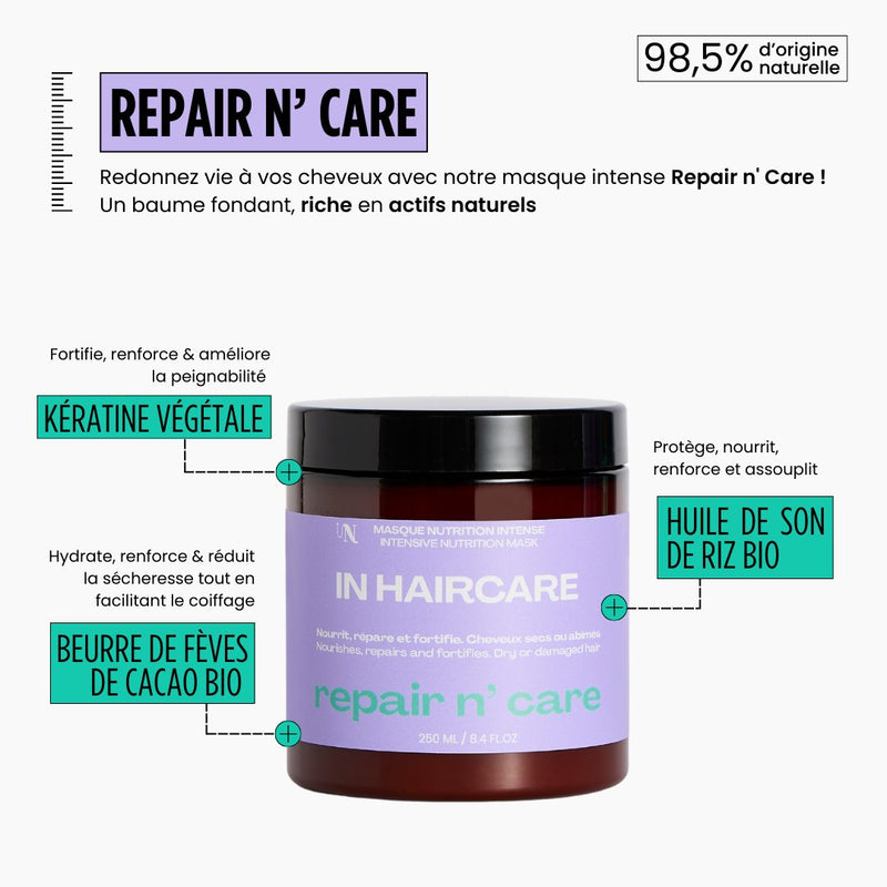 Masque intense : Repair n' Care nourrit, répare et fortifie - 250ml - In Haircare