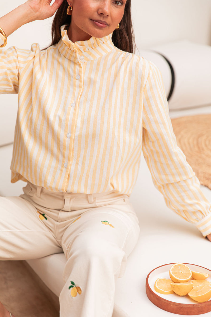 MASSIMO Jaune - Chemise Col Victorien