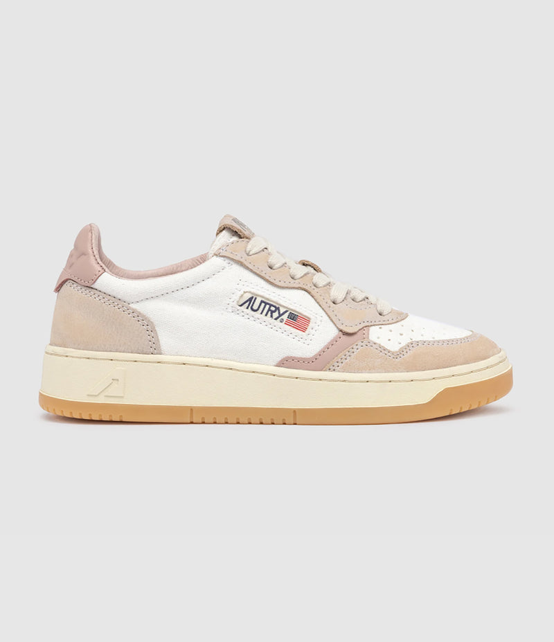 Autry - Baskets Medalist Cuir Blanc, Beige, Rose - Femme