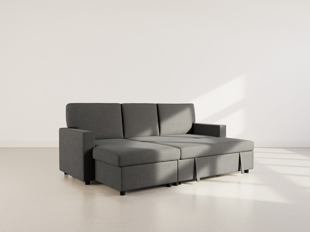 Meiya - Canapé D'Angle Convertible Avec Coffre - Tissu - Gris Foncé