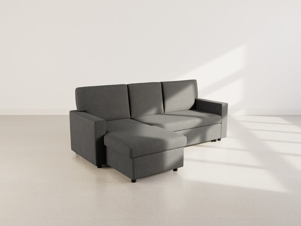 Meiya - Canapé D'Angle Convertible Avec Coffre - Tissu - Gris Foncé