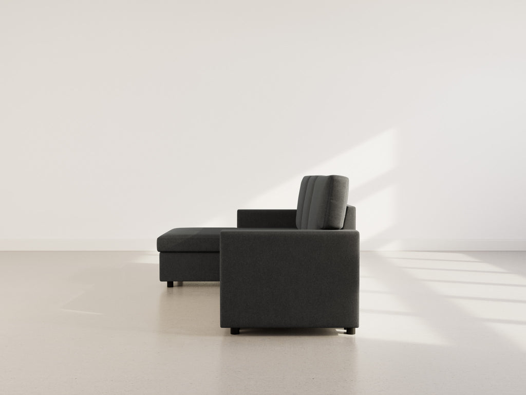 Meiya - Canapé D'Angle Convertible Avec Coffre - Tissu - Gris Foncé